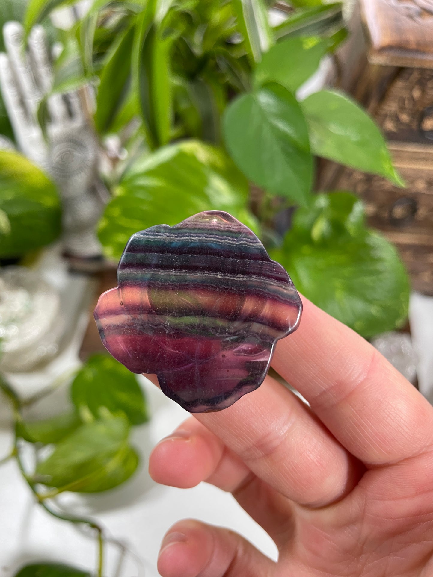 Rainbow Fluorite Rose Carving