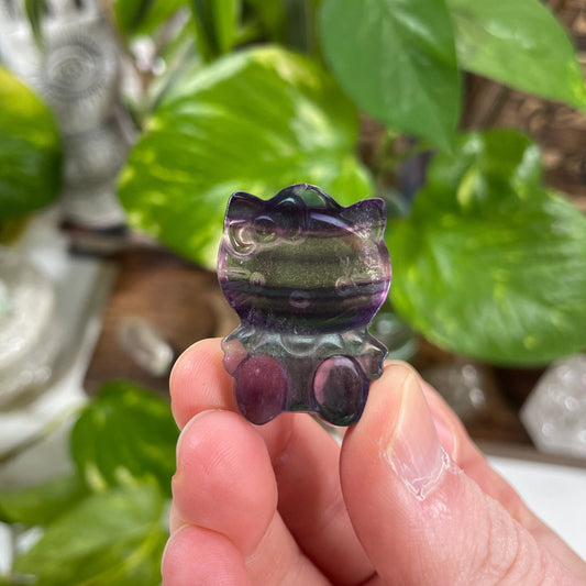 Rainbow Fluorite Kitty Carving