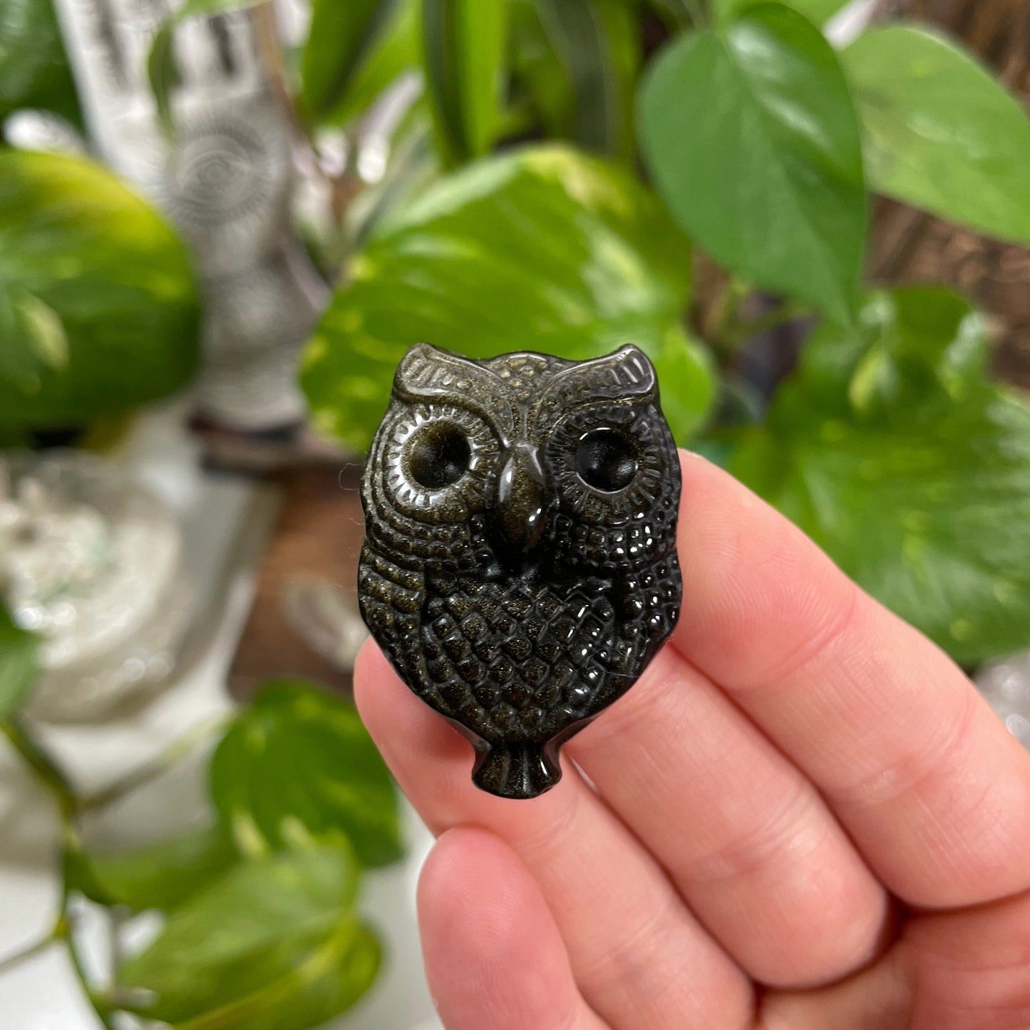 Gold Sheen Obsidian Owl Carving