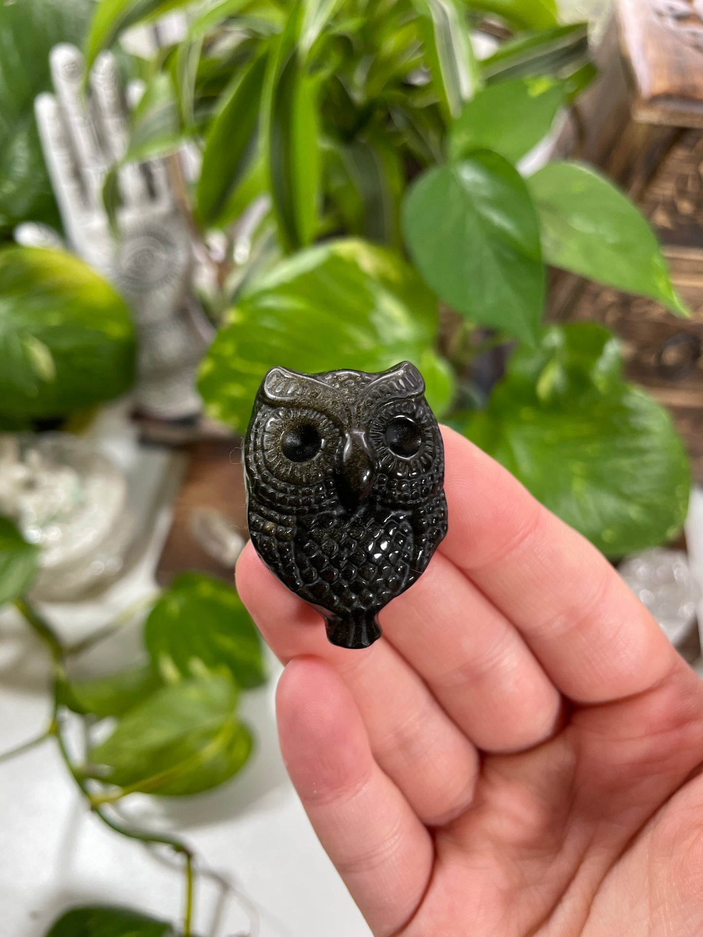 Gold Sheen Obsidian Owl Carving