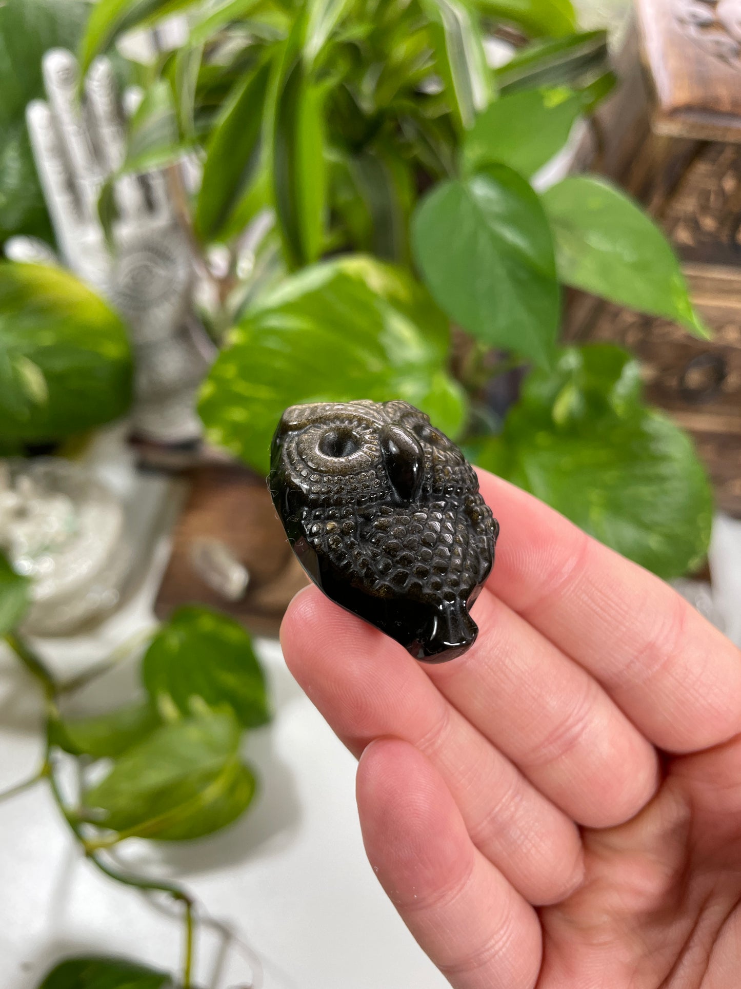 Gold Sheen Obsidian Owl Carving