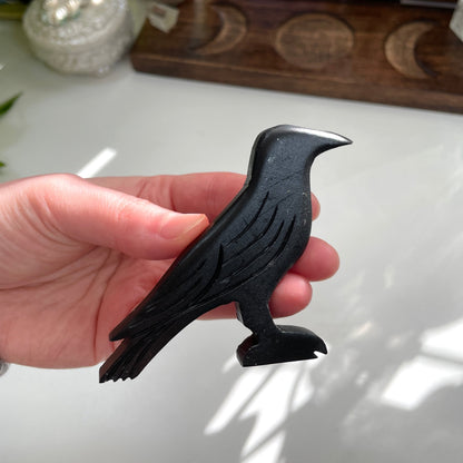 Black Serpentine Crow Carving