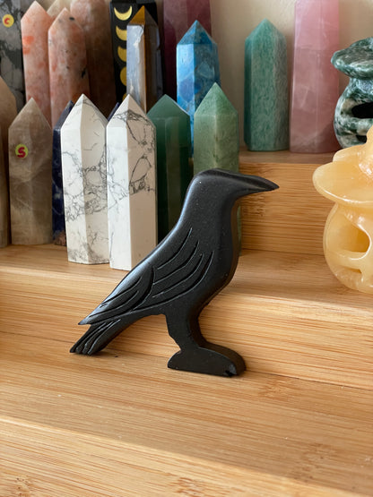 Black Serpentine Crow Carving