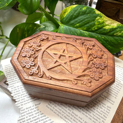 Pentacle Carved Wooden Box