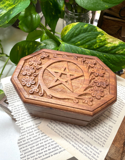 Pentacle Carved Wooden Box
