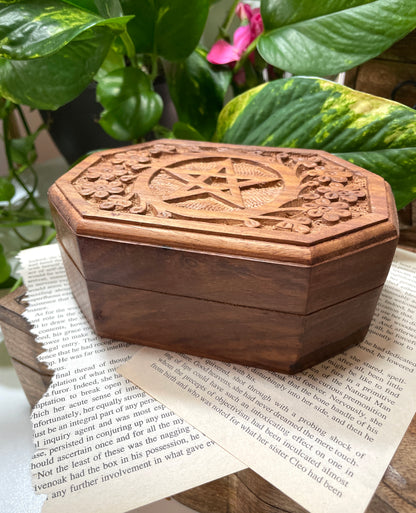 Pentacle Carved Wooden Box