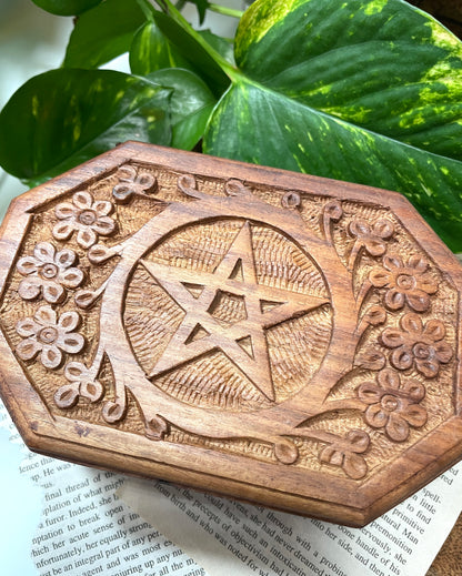 Pentacle Carved Wooden Box