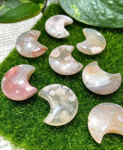 Flower Agate Mini Moon Carving