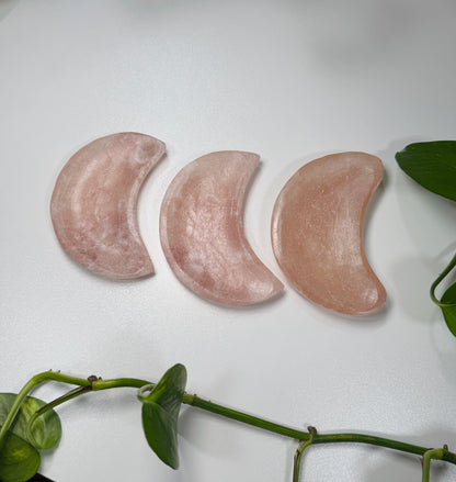 Strawberry Calcite Crescent Moon (Hand Carved)