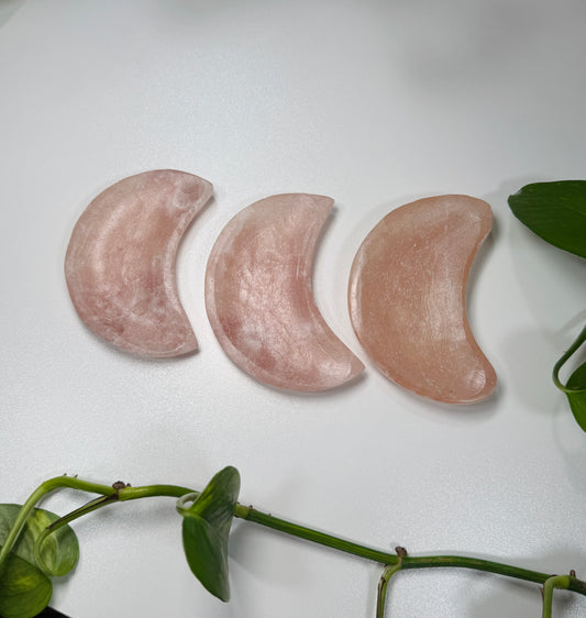 Strawberry Calcite Crescent Moon (Hand Carved)