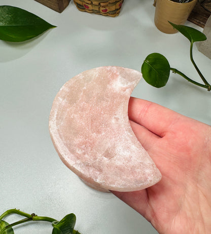 Strawberry Calcite Crescent Moon (Hand Carved)