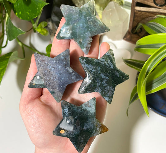 Moss Agate Star Carving