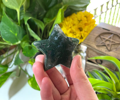 Moss Agate Star Carving