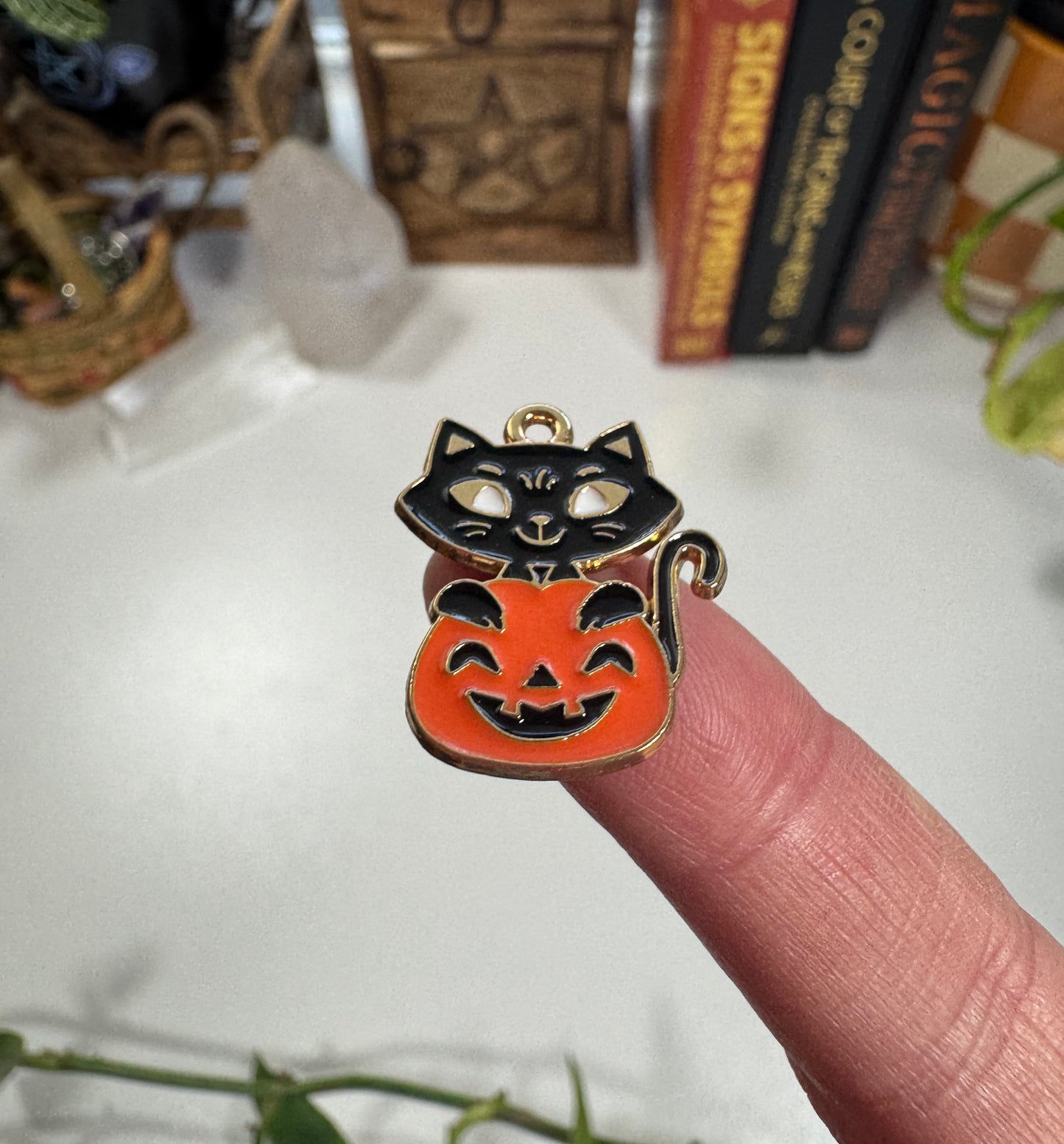 Black Cat in Pumpkin Charm
