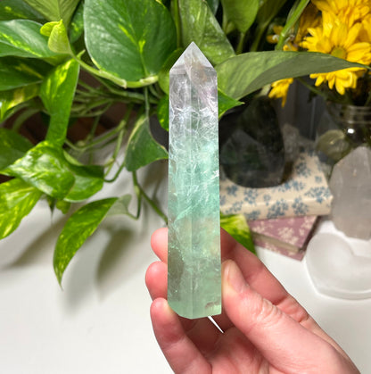 Green Light Purple Fluorite Point