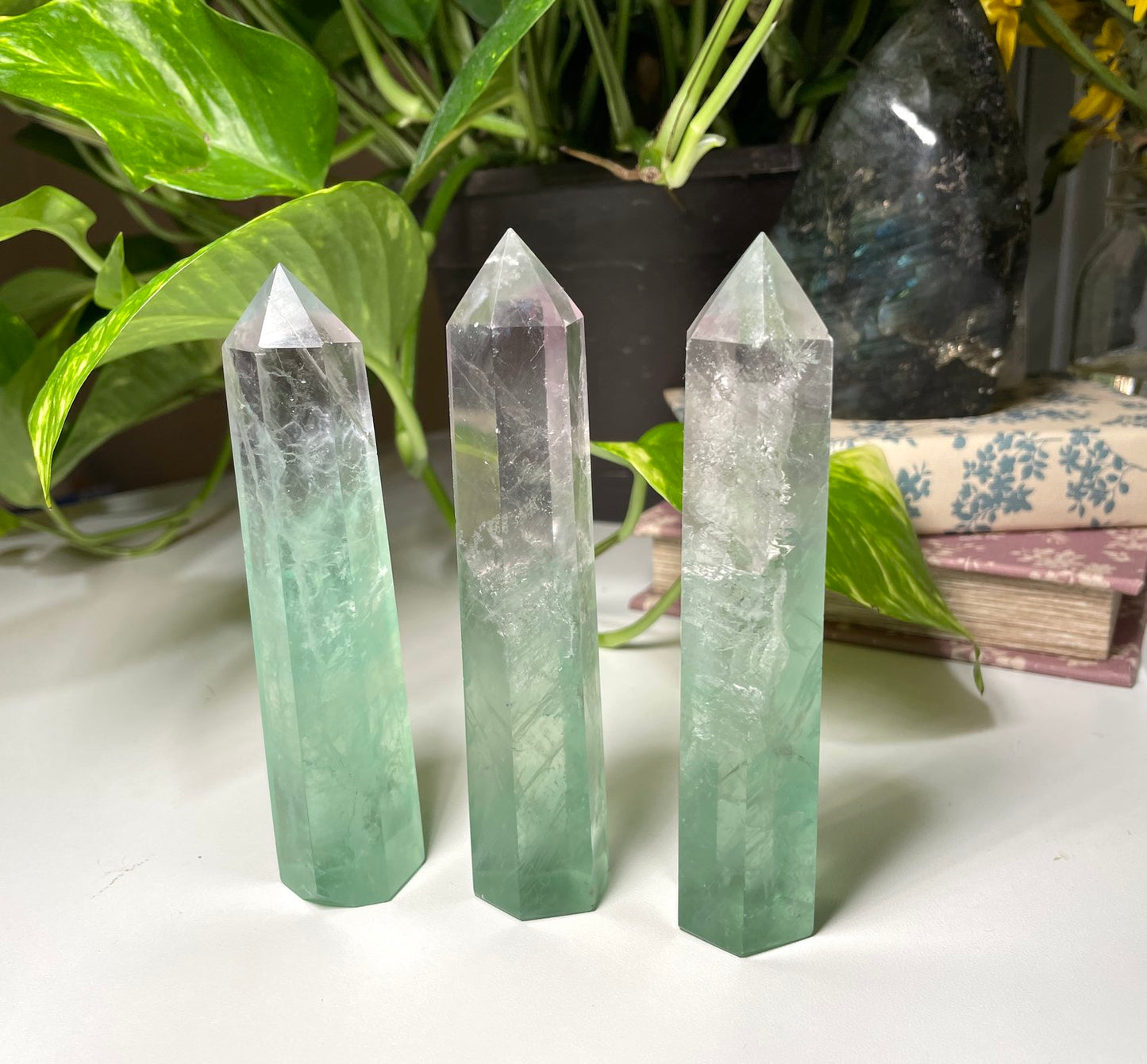 Green Light Purple Fluorite Point