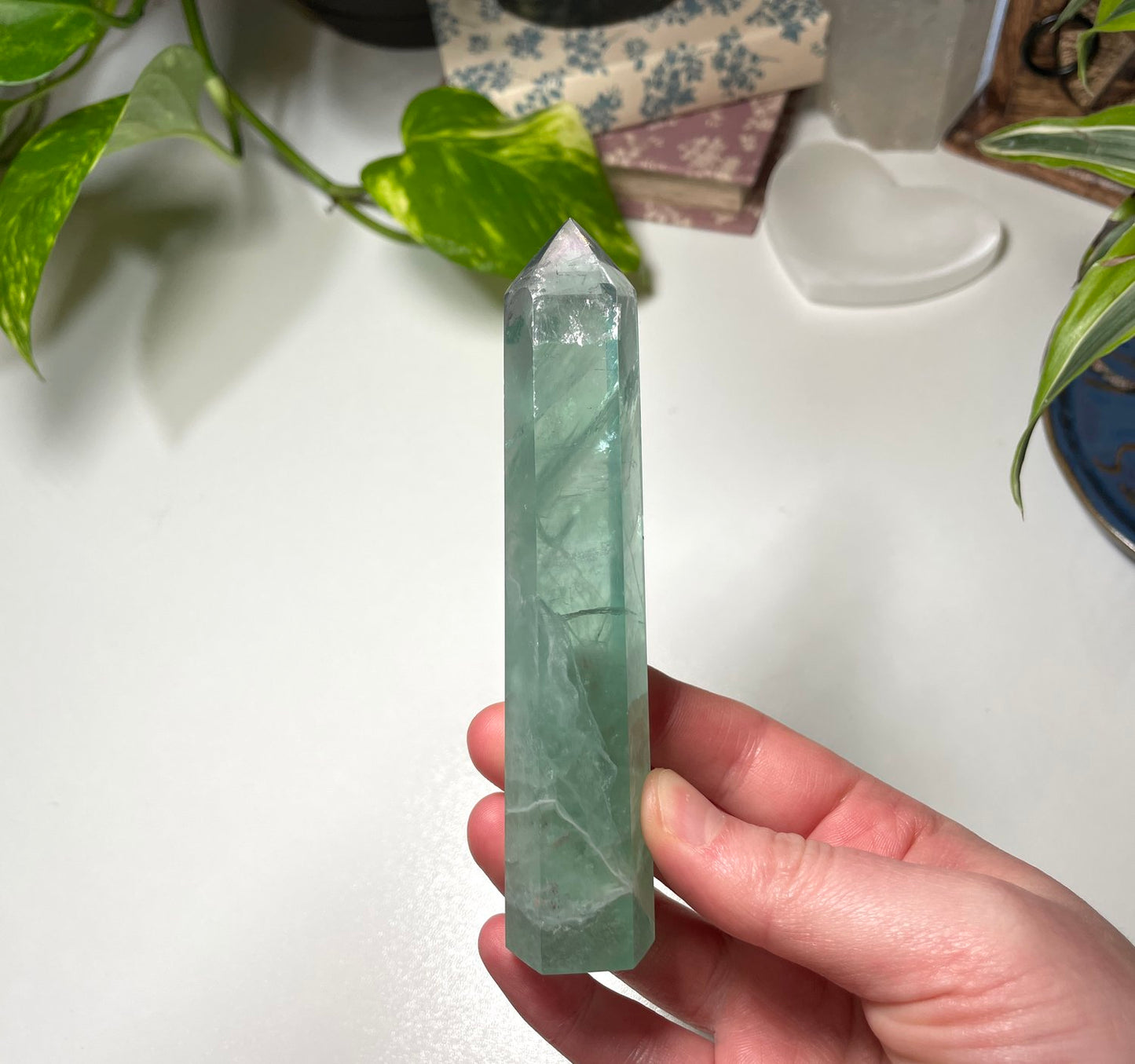 Green Light Purple Fluorite Point