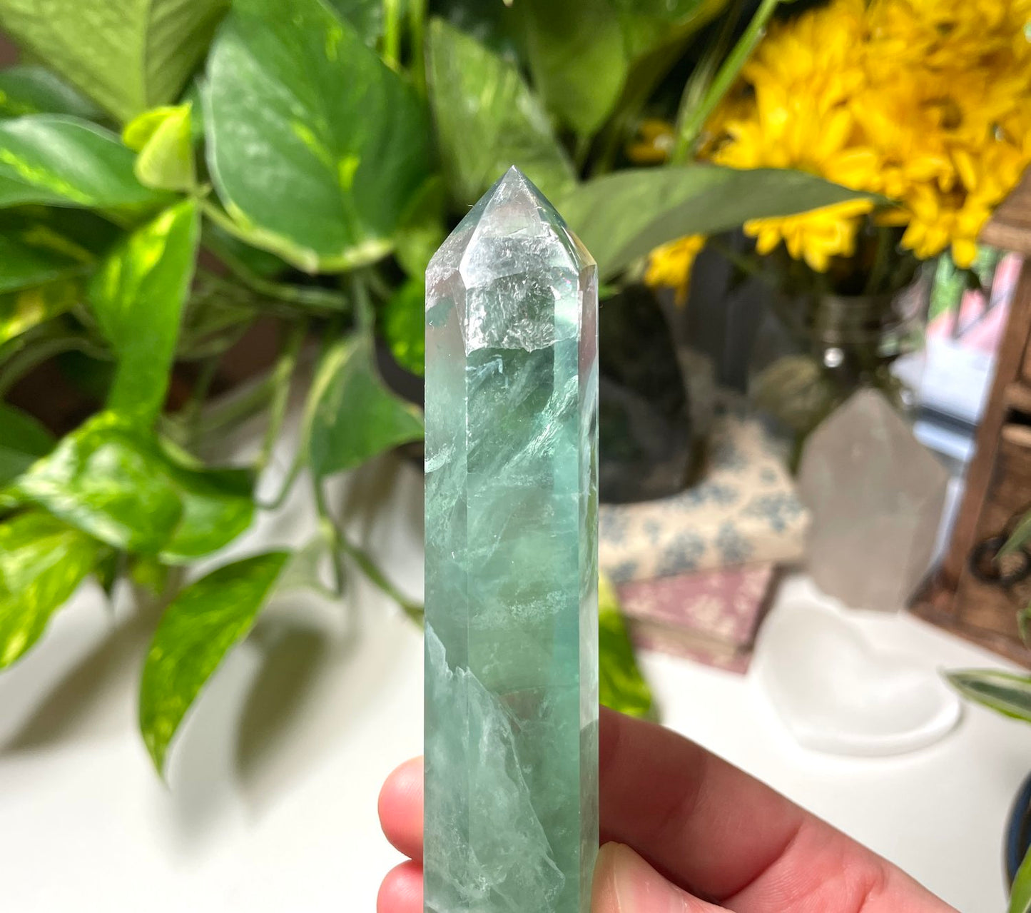 Green Light Purple Fluorite Point