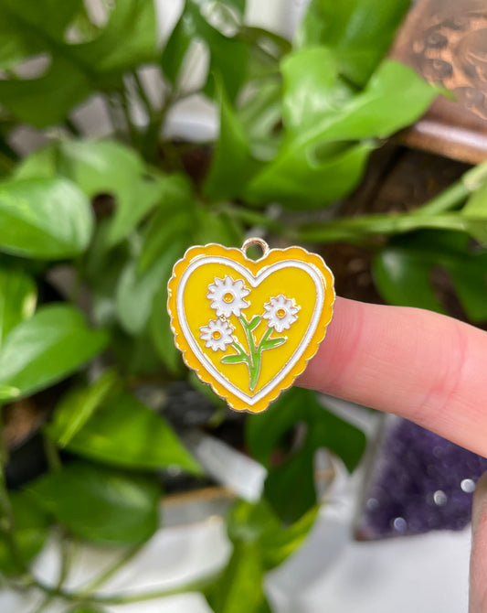 Yellow Daisy Heart Charm