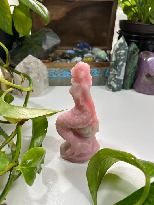 Pink Opal Mermaid Carving