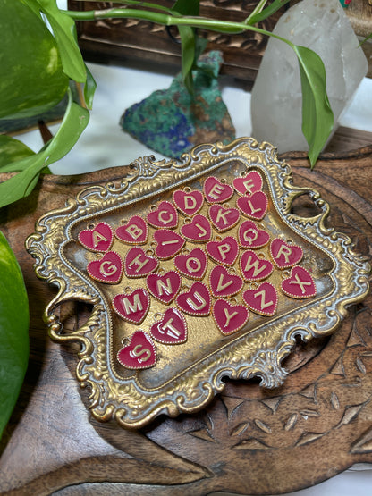 26 Pack Maroon Heart Enamel Letters A-Z