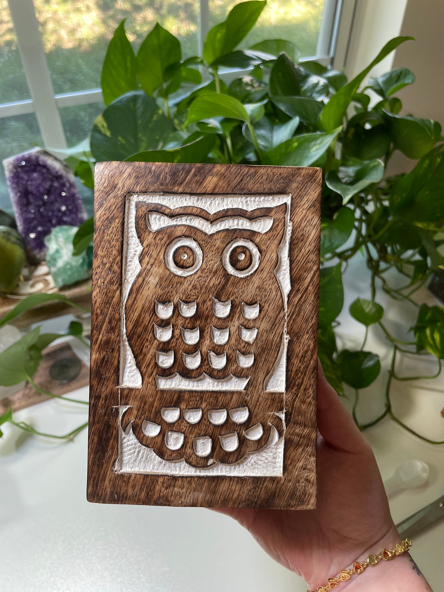 Owl Carved Wooden Box