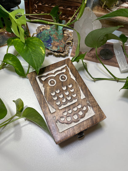 Owl Carved Wooden Box