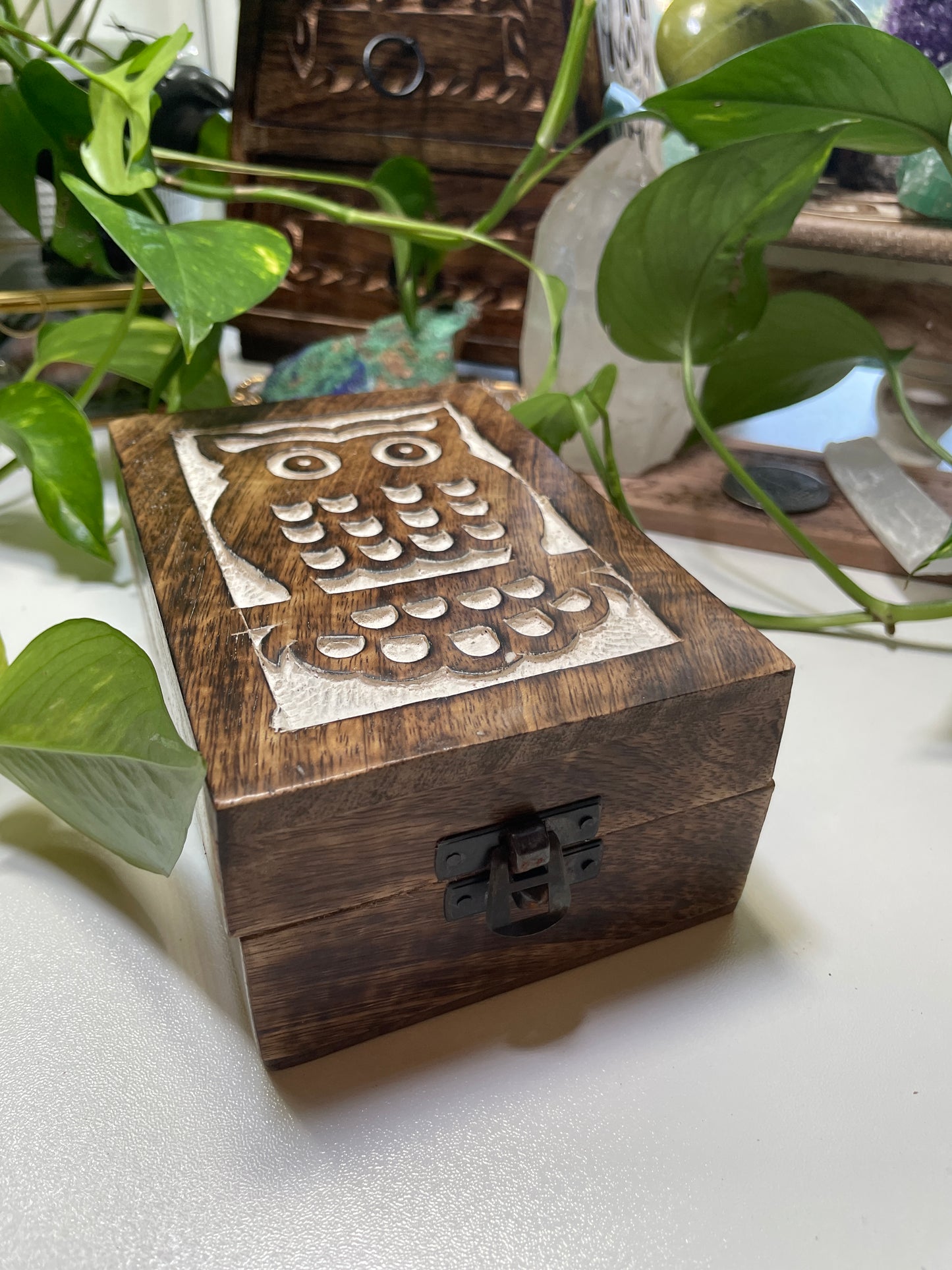 Owl Carved Wooden Box