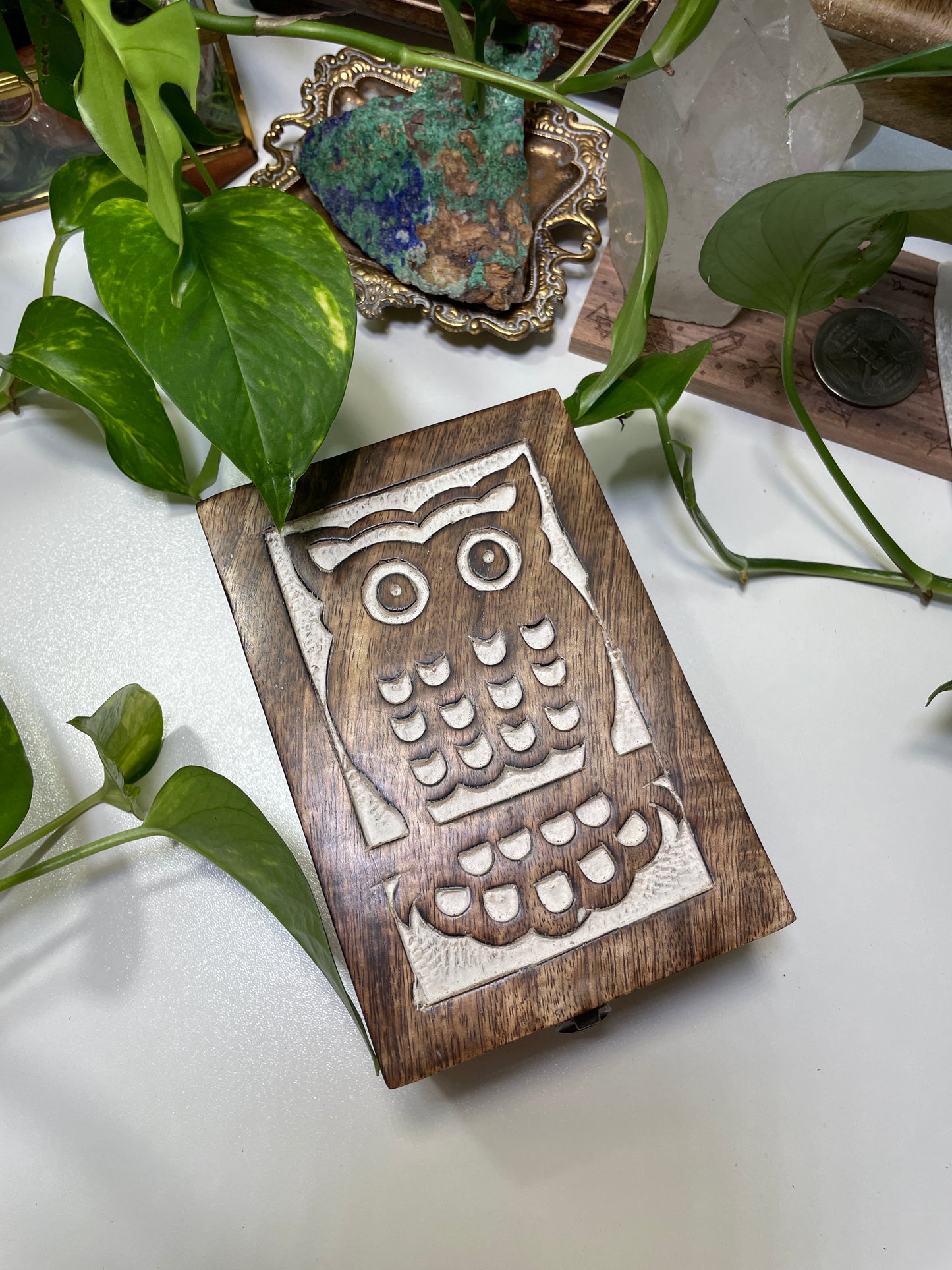 Owl Carved Wooden Box