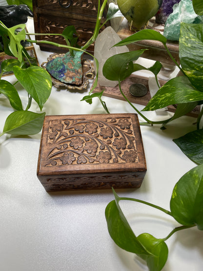 Floral Carved Wooden Box