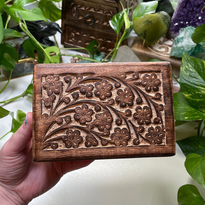 Floral Carved Wooden Box