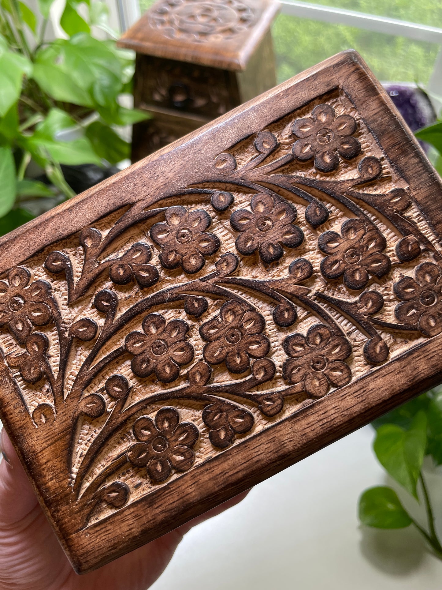 Floral Carved Wooden Box