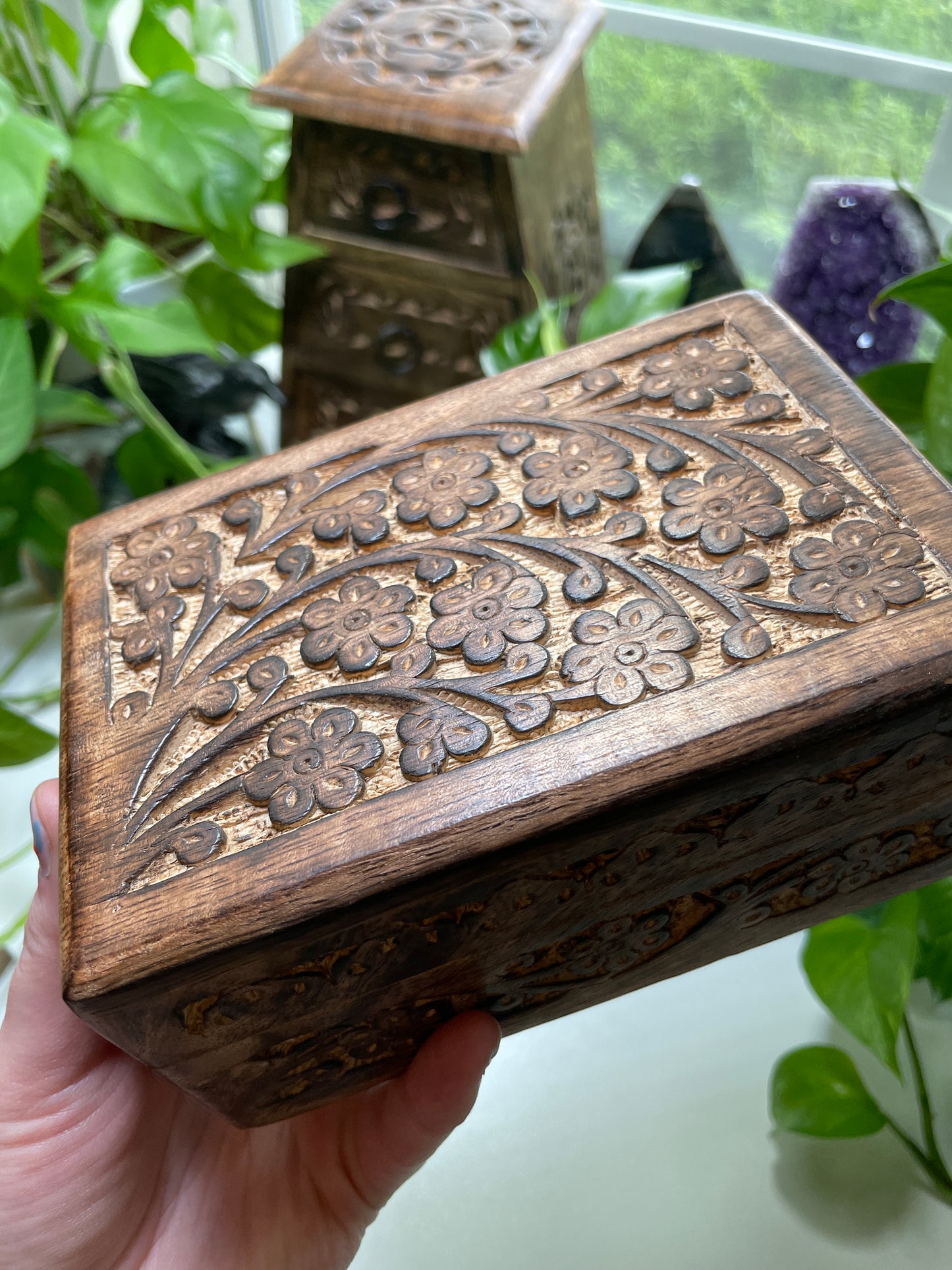 Floral Carved Wooden Box