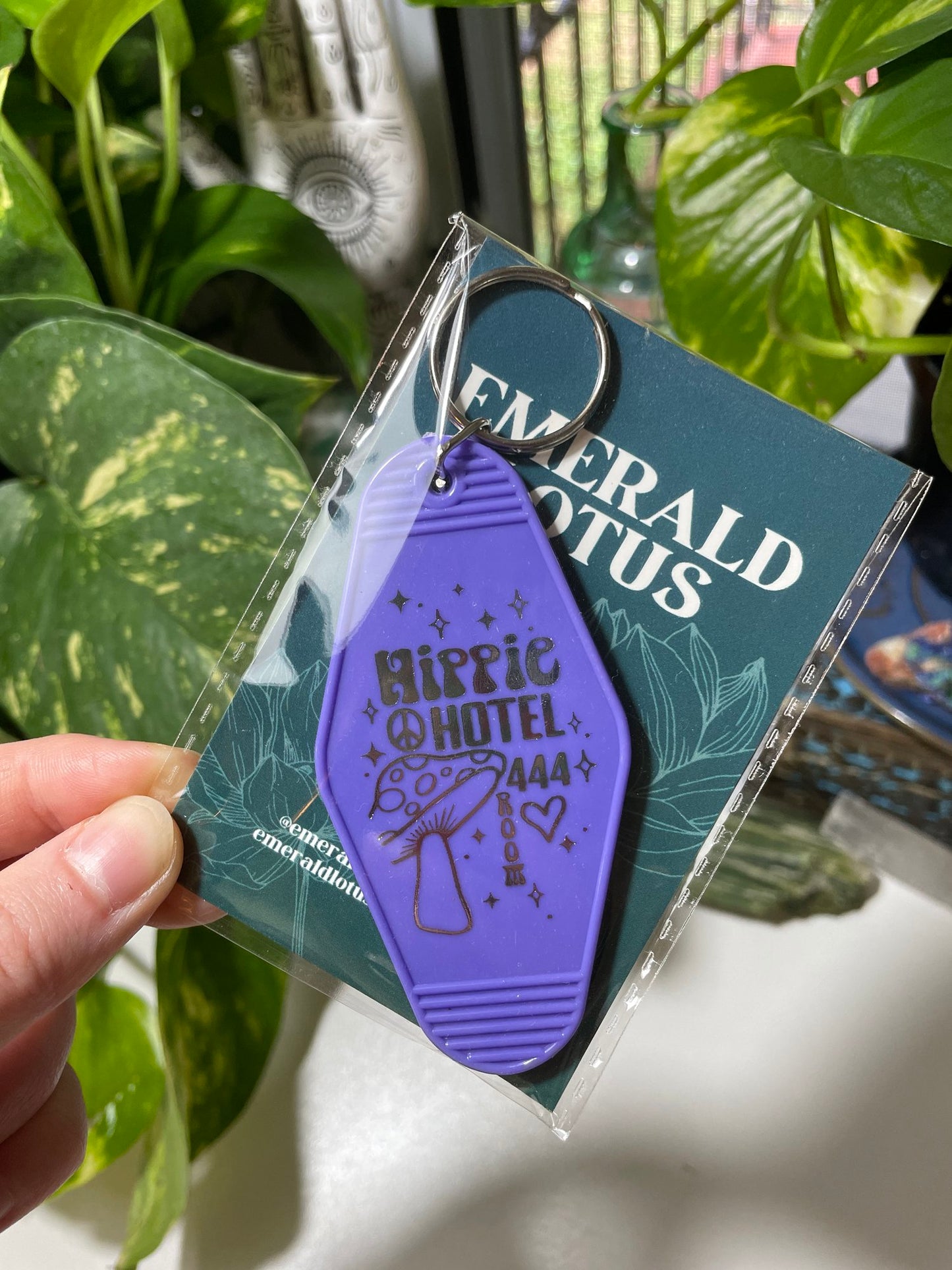 Purple Hippie Hotel Keychain