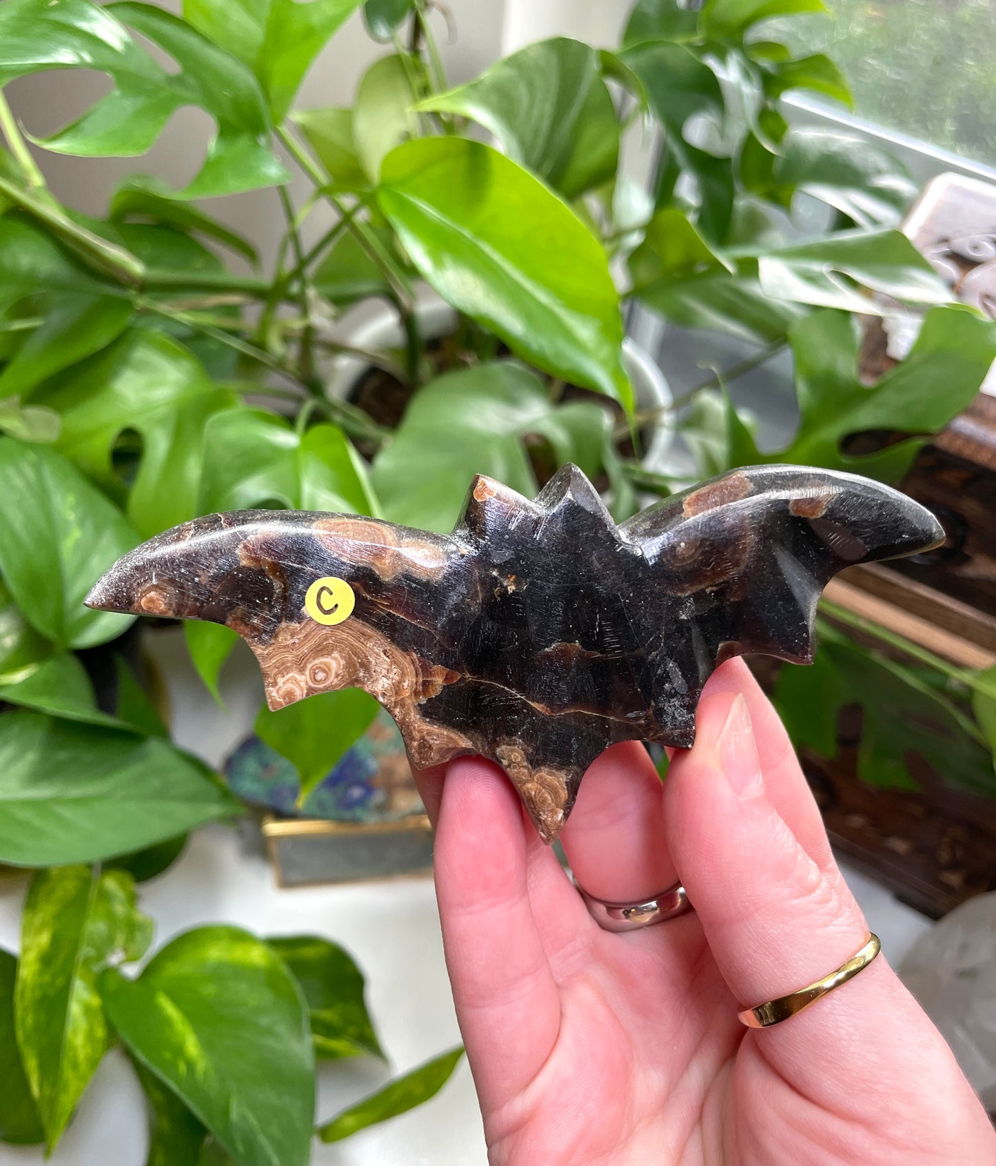 Chocolate Calcite Bat Carving