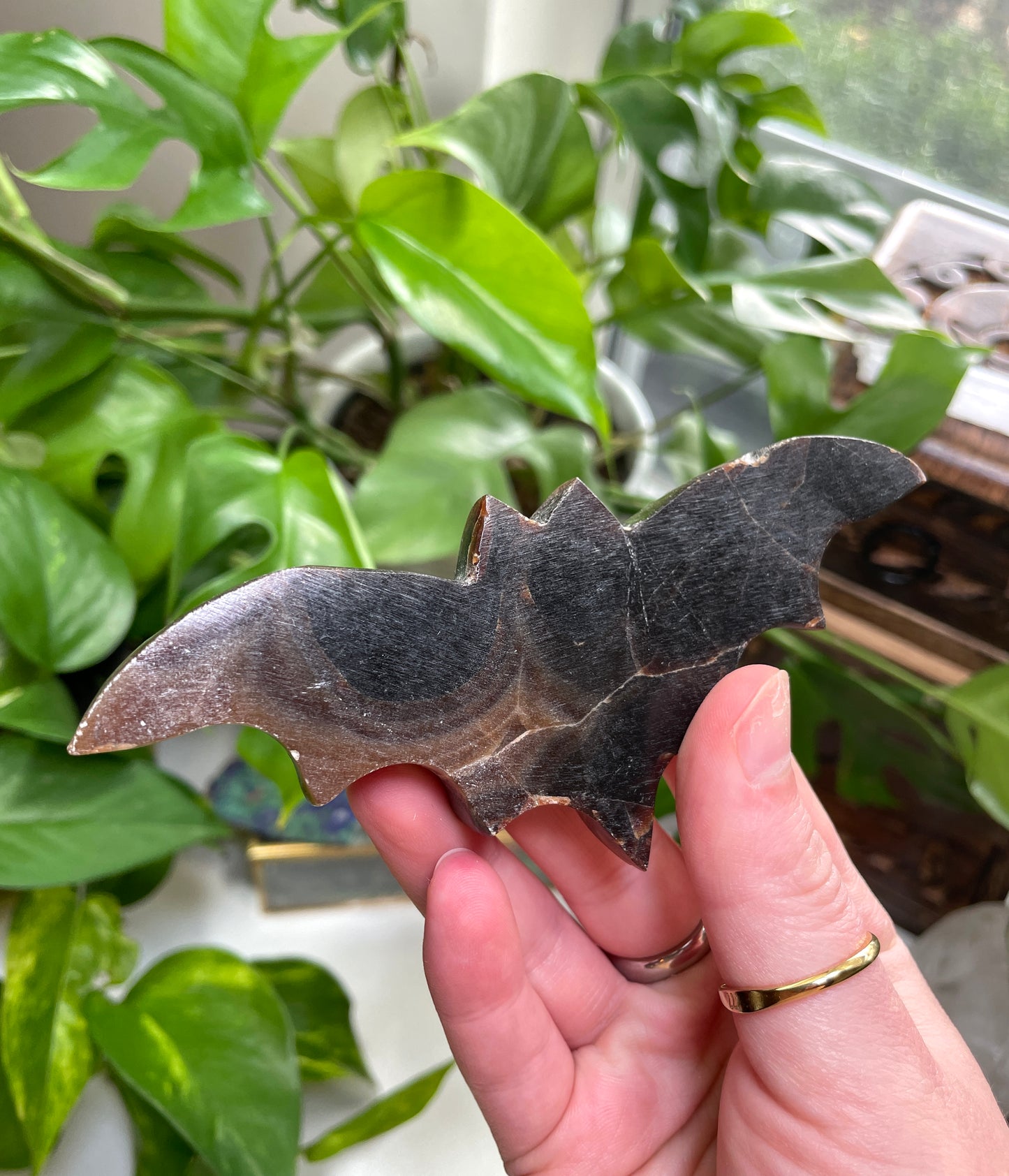 Chocolate Calcite Bat Carving