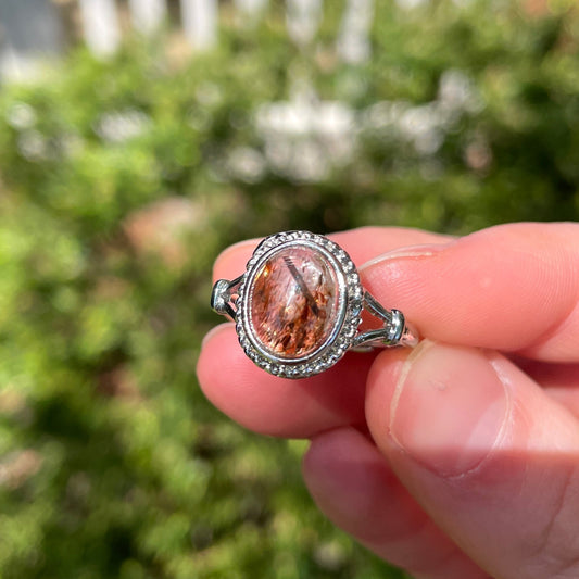 Golden Thread Rutilated Quartz Crystal Ring