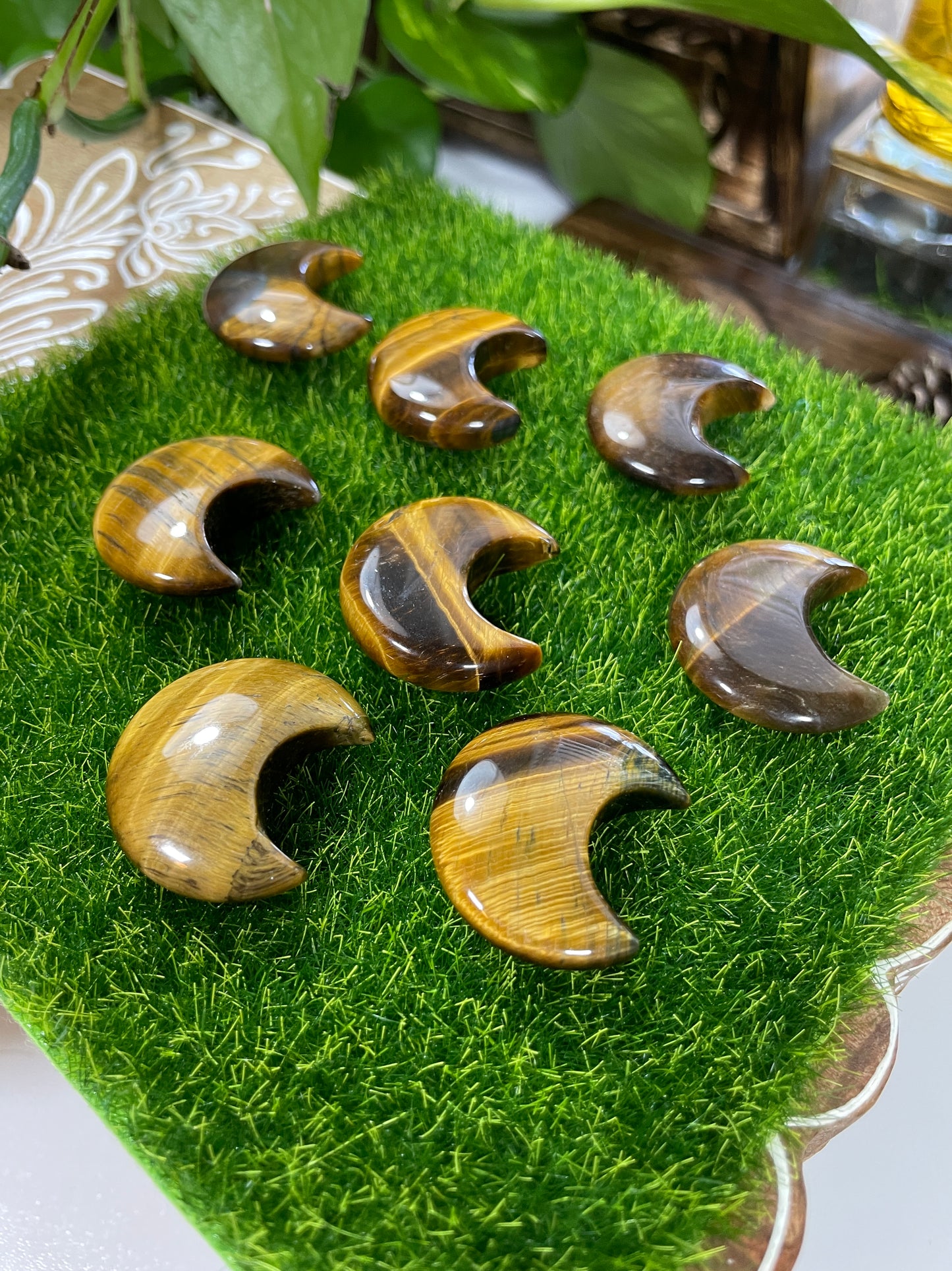 Tiger's Eye Moon Carving