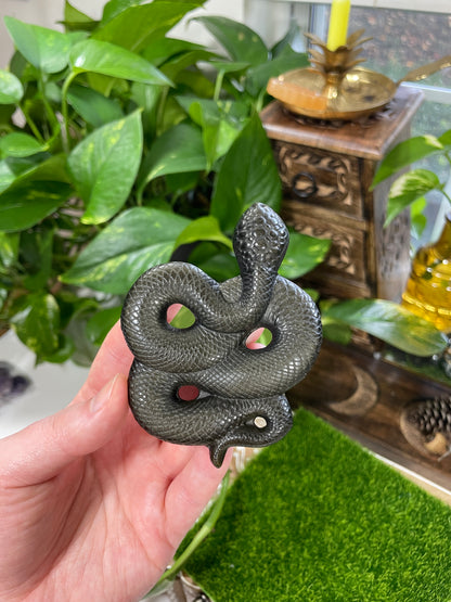 Gold Sheen Obsidian Snake Carving