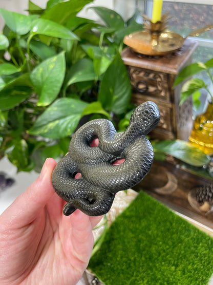 Gold Sheen Obsidian Snake Carving