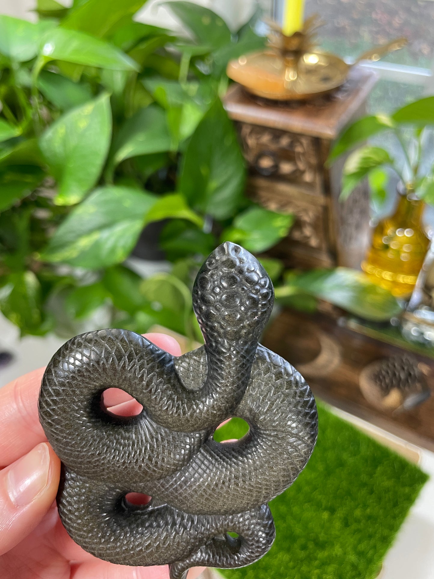 Gold Sheen Obsidian Snake Carving