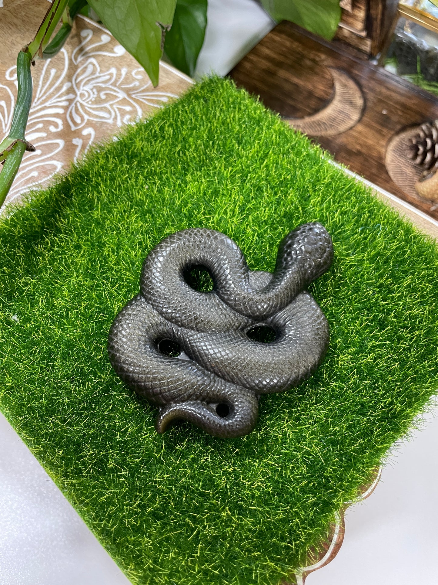 Gold Sheen Obsidian Snake Carving