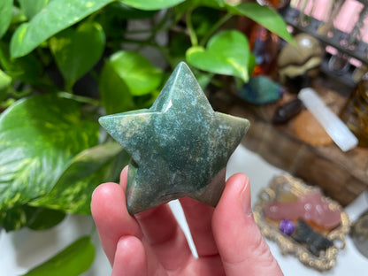 Moss Agate Star Carving