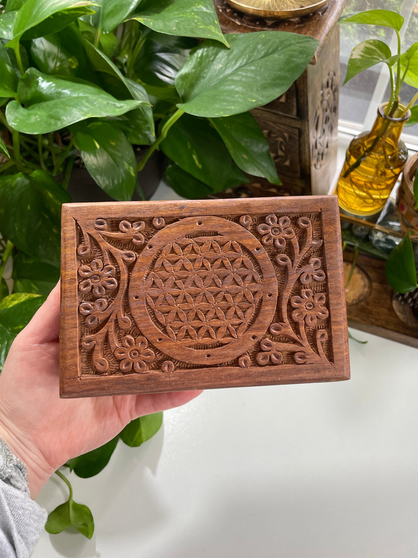 Flower of Life Carved Wooden Box