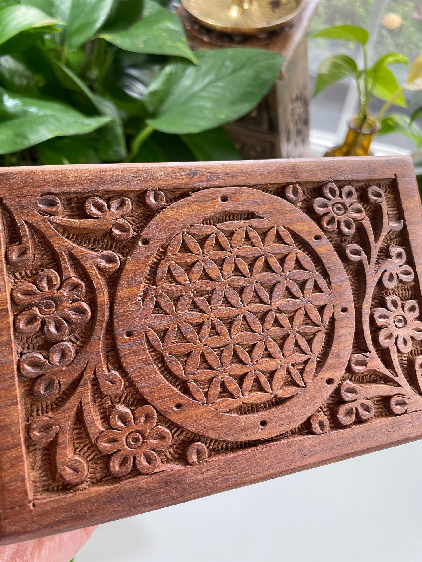 Flower of Life Carved Wooden Box