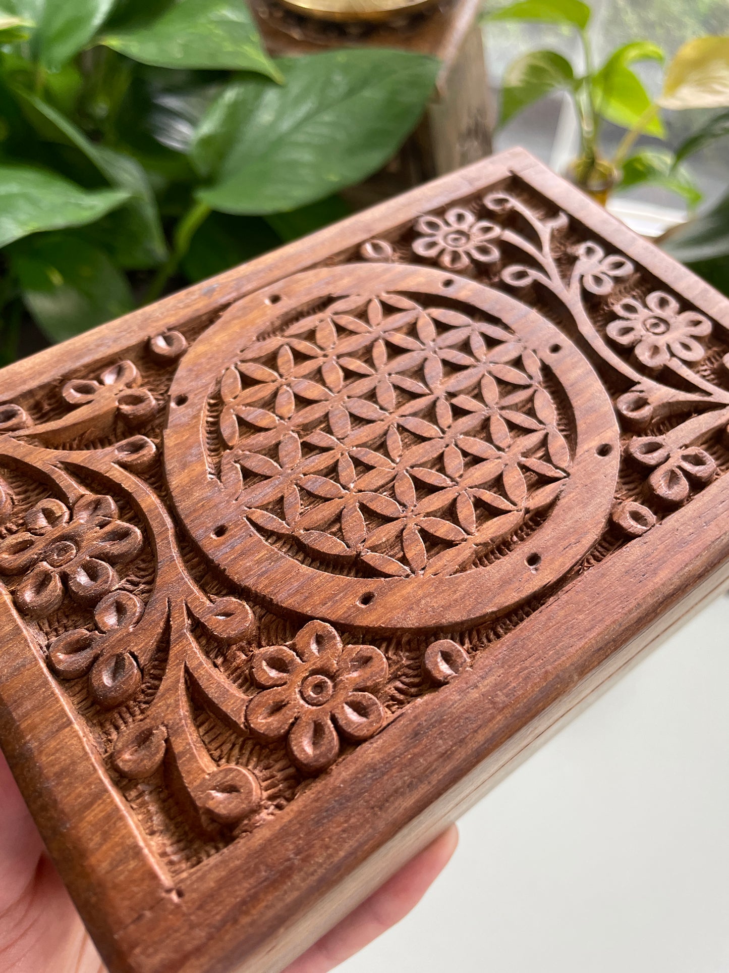 Flower of Life Carved Wooden Box