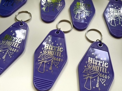 Purple Hippie Hotel Keychain