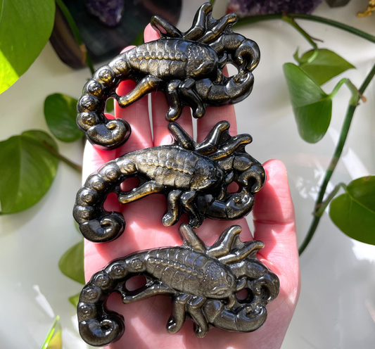 Gold Sheen Obsidian Scorpion Carving