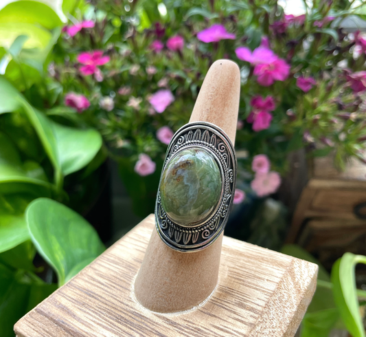 Moss Agate Adjustable Ring