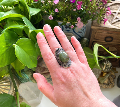 Moss Agate Adjustable Ring